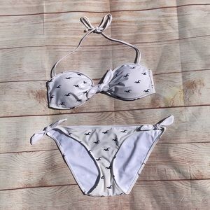 Hollister Logo Print Halter Bandeau Bikini Large